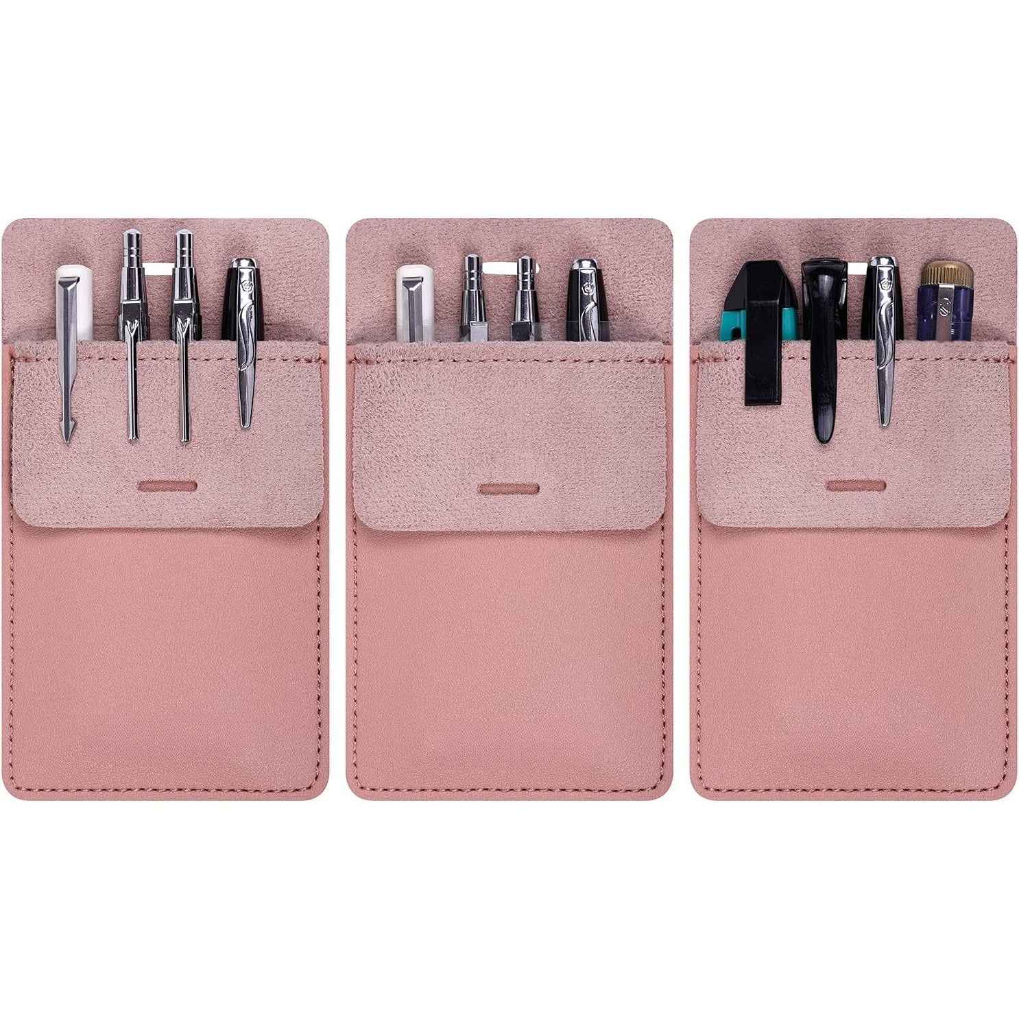 3 Pack PU Leather Heavy Duty Pen Holder Pouch Pocket Protector