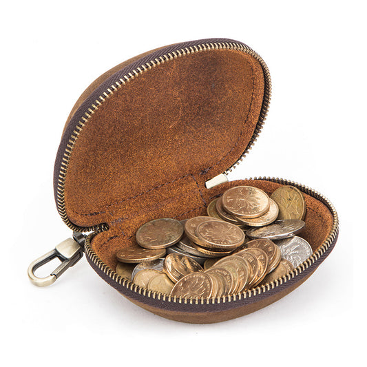 Genuine Crazy Horse Leather Coin Purse with Key Ring