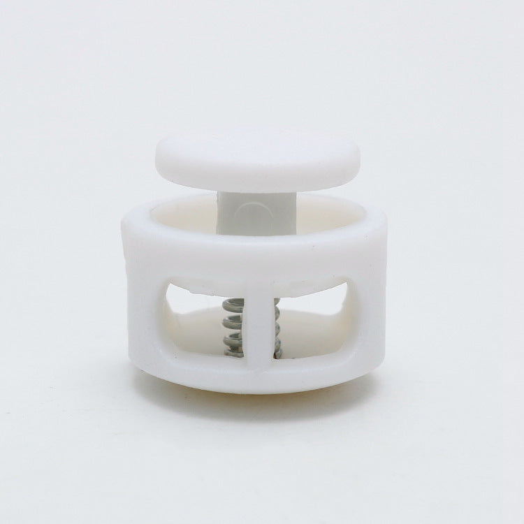 17mm Schnurstopper mit Feder, komplett weißer Kunststoffkörper mit Rückholfeder
