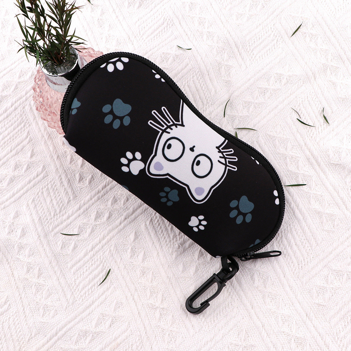 Paw Print & Cat Face Glasses Case Eyewear Pouch with Keychain 2 Pack