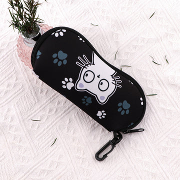 Paw Print & Cat Face Glasses Case Eyewear Pouch with Keychain 2 Pack