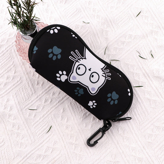 Paw Print & Cat Face Glasses Case Eyewear Pouch with Keychain 2 Pack
