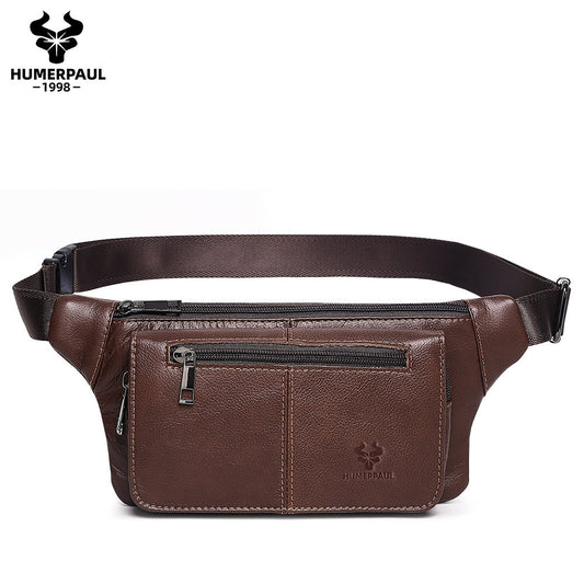 Genuine Leather Waist Crossbody Bag,Outdoor Sports Chest Pack Coffee