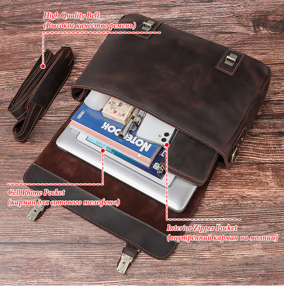 Vintage Brown Genuine Leather Briefcase for Men