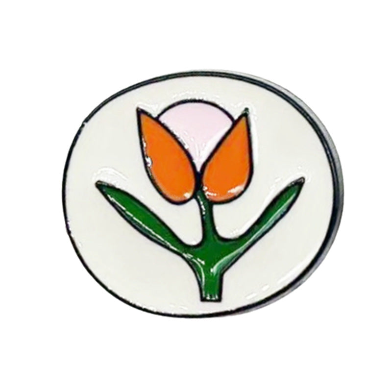Runder Metallknopf Tulpen-Öltropfen mit orangefarbener Tulpe, dunkler Rand