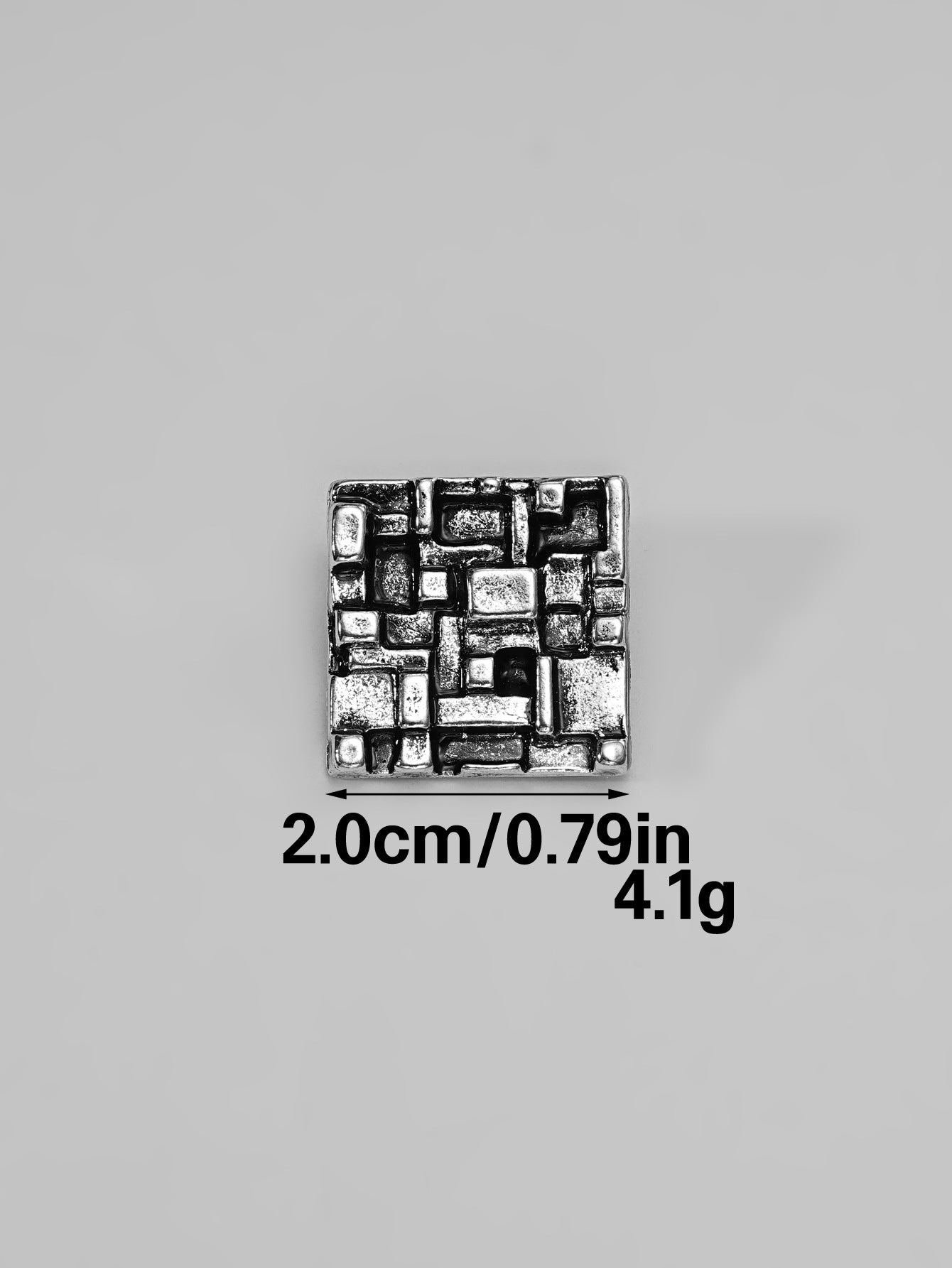 Silberfarbener Metallknopf mit Vintage-QR-Code Muster, quadratisch, 2,0 cm