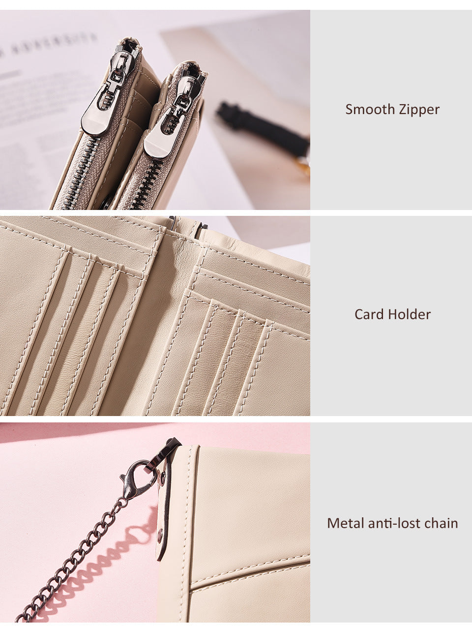 RFID Blocking Leather Short Wallet with Double Zipper
