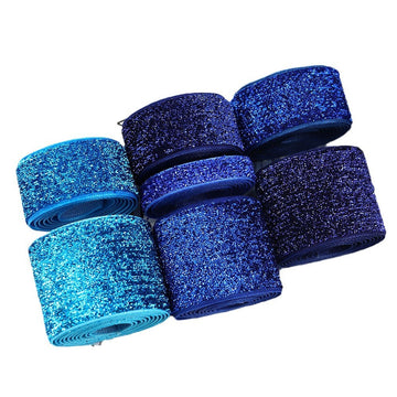 Glitzer-Gradient Chenille-Ribbon, 3er Pack: hellblau bis dunkelblau, gewickelte Rollen