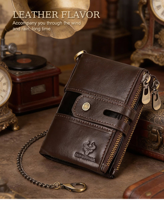 Men's Retro Leather Wallet,Double Zipper
