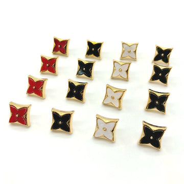 Enamel shirt buttons, rhombus four-leaf clover design, mixed colors (red, black, white), metal shank