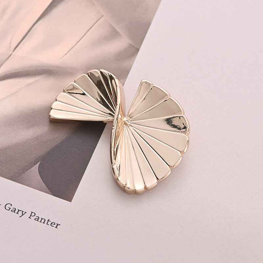 Gold fan-shaped folded metal button, geometric ridges, 20-pack