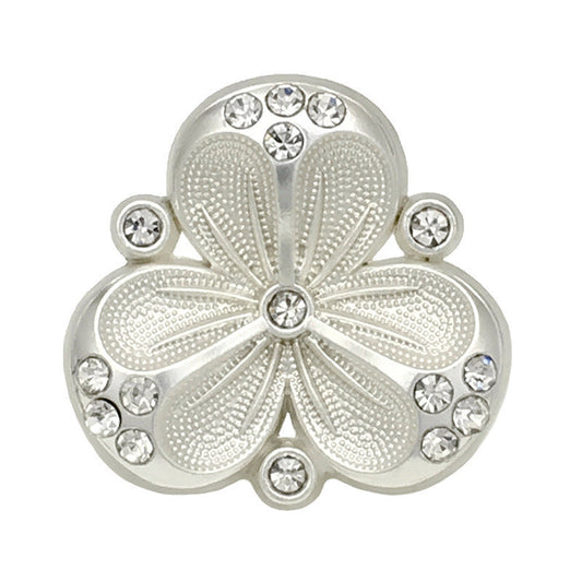 Light Gold Silver Rhinestone 3-Petal Flower Metal Shank Buttons 10pcs Silver