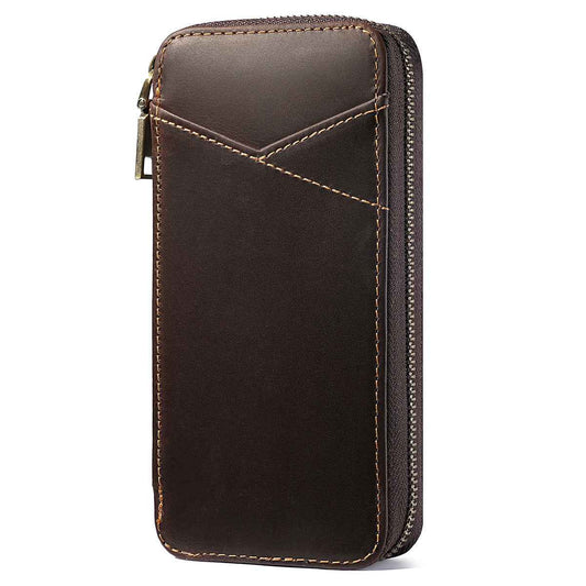 Leather Pencil Case – Handmade Zipper Pen Pouch with 7 Organized Slots Coffee