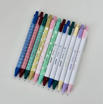 Monami Pretty Lovely Gel Pens, 12-Pack, 0.5mm Black Ink, Retro Barrels