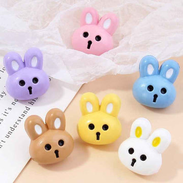 Cute resin rabbit shank buttons, 15mm set in pink, blue, yellow, white, orange, purple