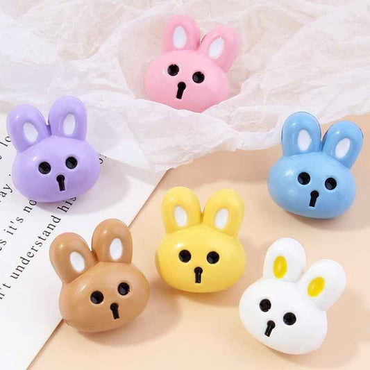 Cute resin rabbit shank buttons, 15mm set in pink, blue, yellow, white, orange, purple