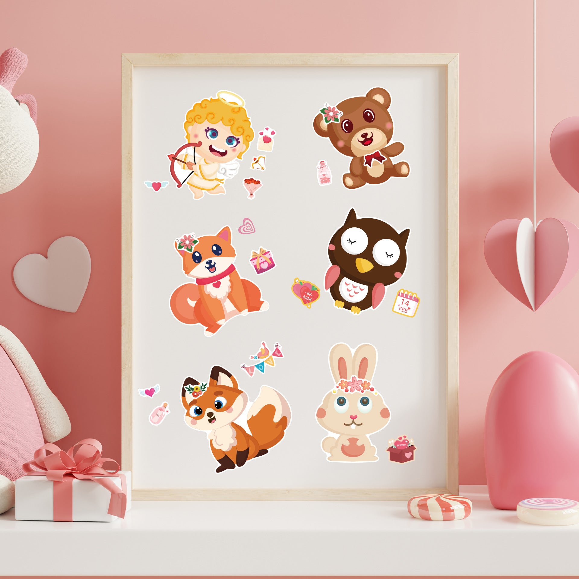 24 Sheets Valentine's Day Animal Stickers for Kids
