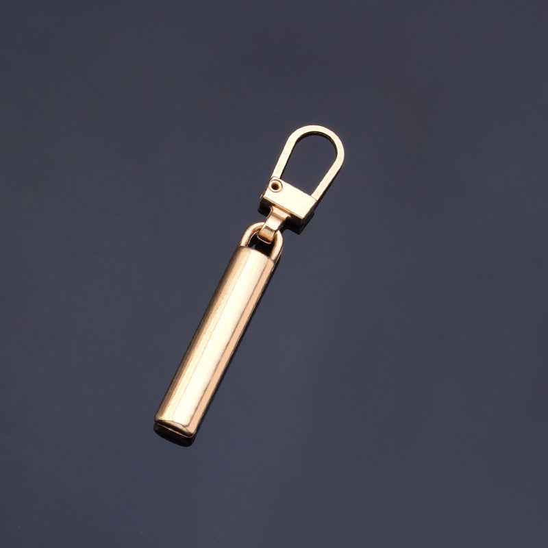 Gold-tone slim detachable metal zipper pull, 50x6mm, with loop handle