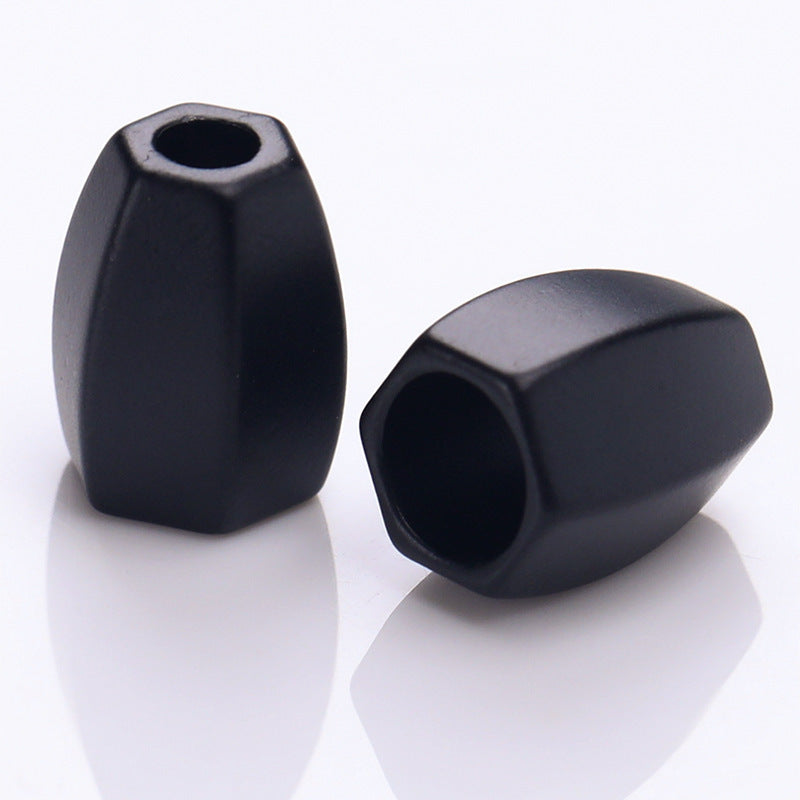 Black diamond-shaped metal cord lock stopper, matte finish, round cord opening