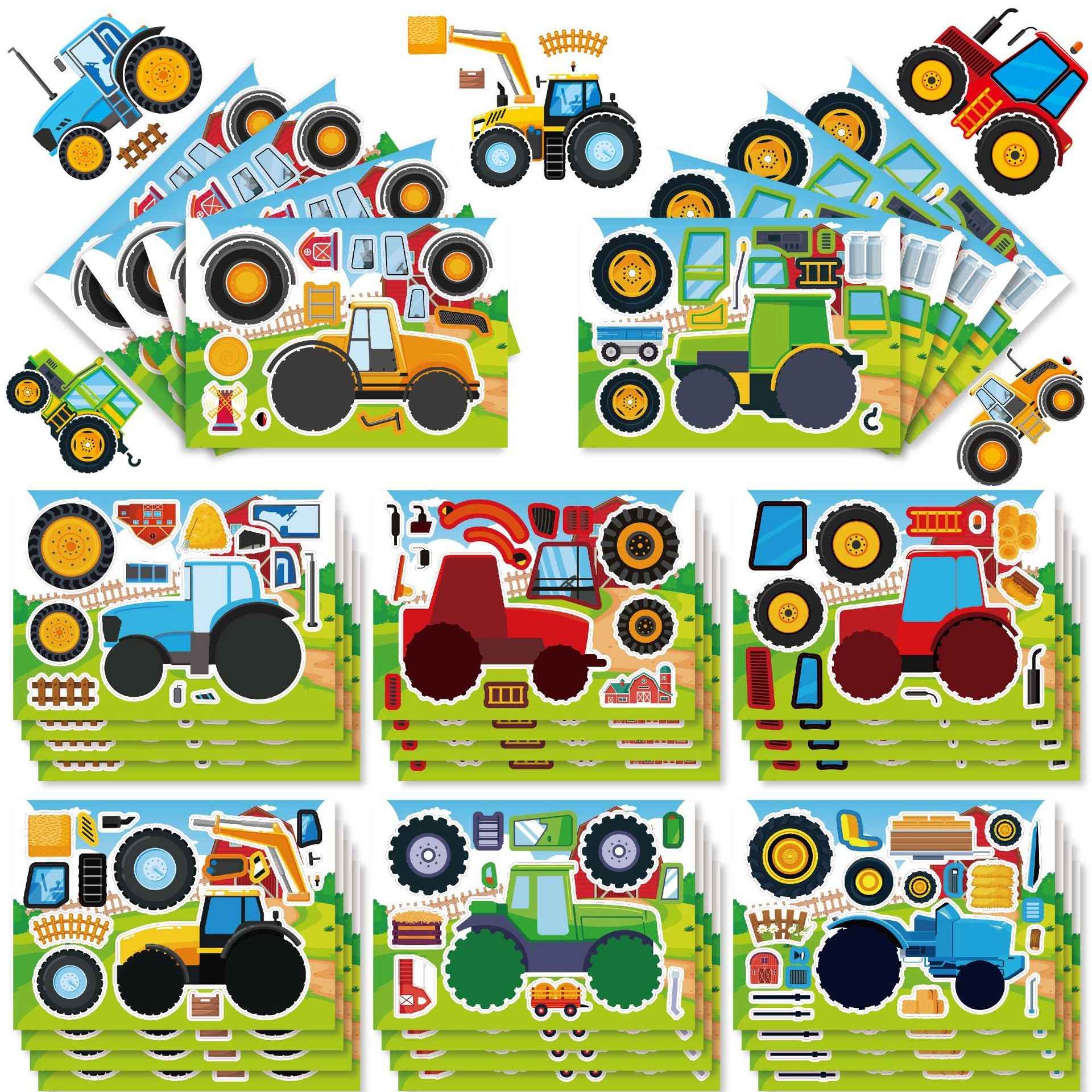 Make a Face Farm Tractors Stickers for Kids 24 Sheets