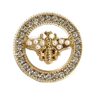 23mm Hollow Crystal Pearl bee shank button, gold tone, rhinestone border
