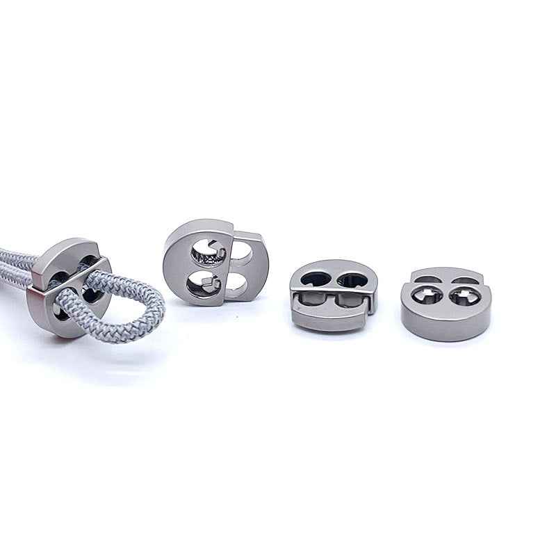 Zinc alloy 2-hole cord locks set with adjustable clasps and threaded cords (4 pcs)