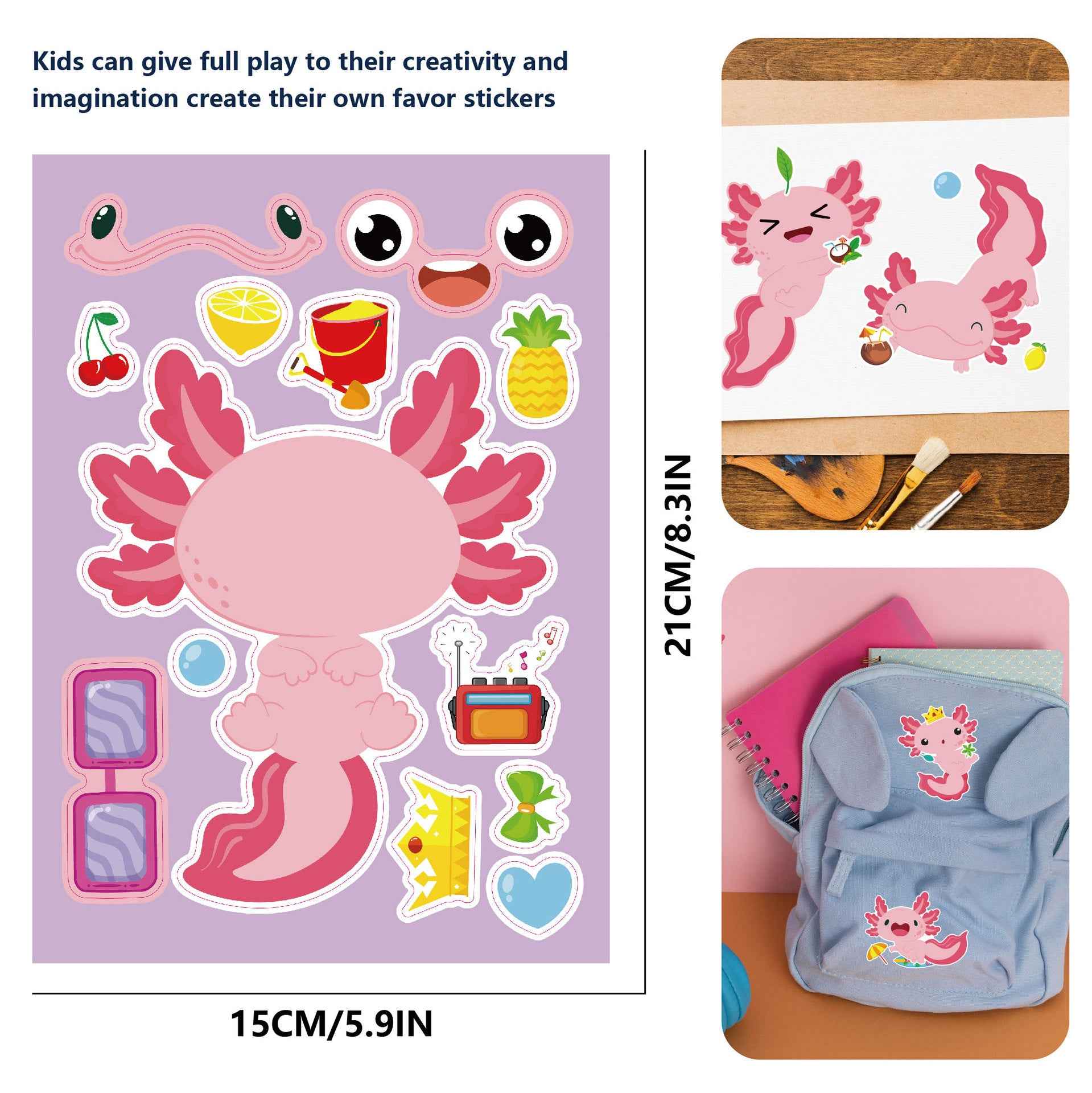 Make a Face Cartoon Axolotl Animal DIY Stickers for Kids 24 Sheets