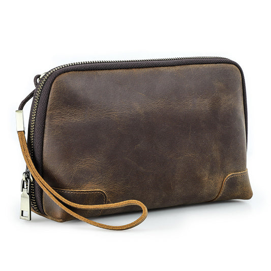 Handmade Leather Wristlet Clutch – Vintage Cable & Accessories Organizer for Apple Gear Coffee