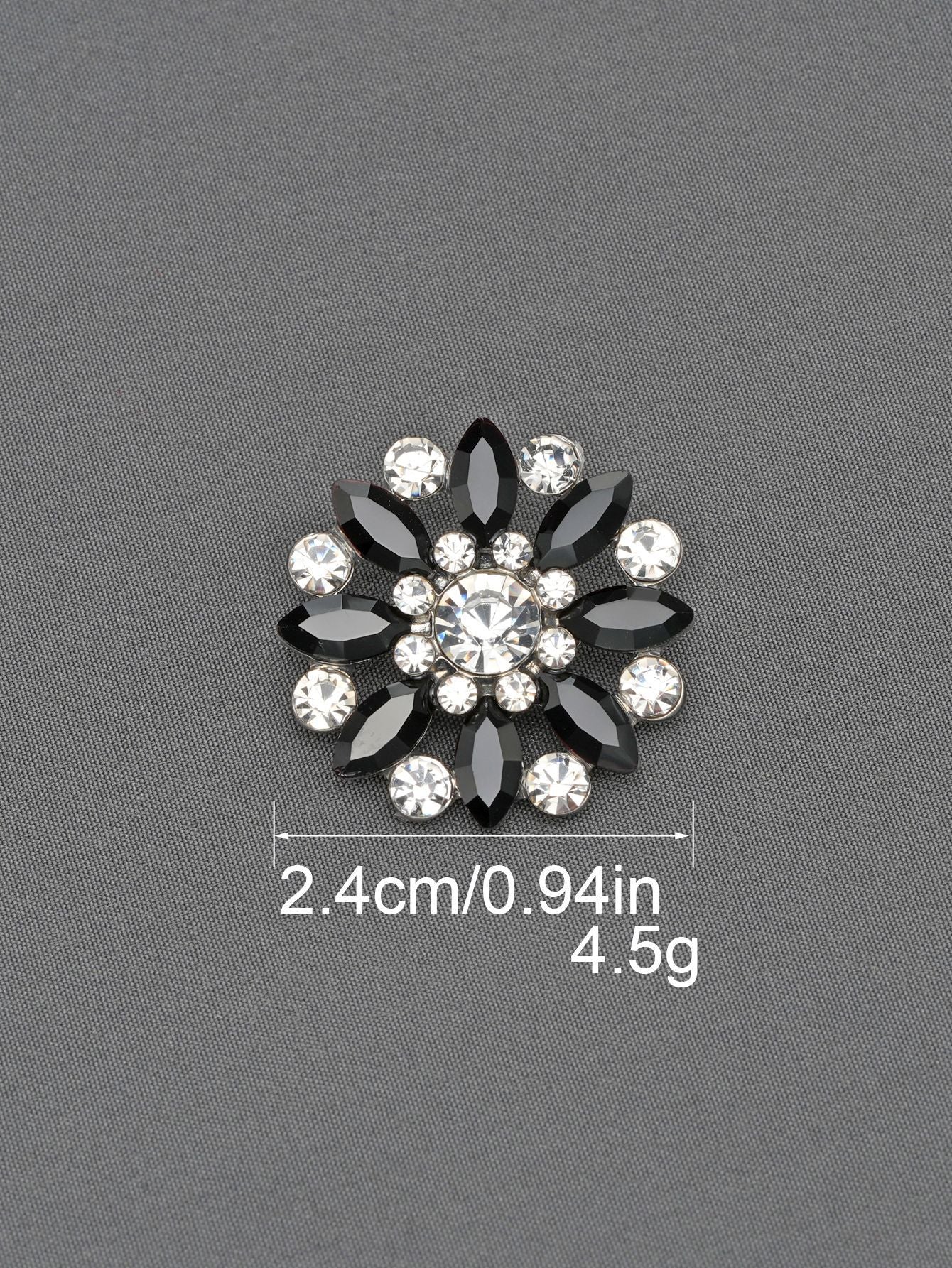 Bottoni a fiore con strass e gambo, nero e trasparente, Ø2,4 cm, 6 pezzi