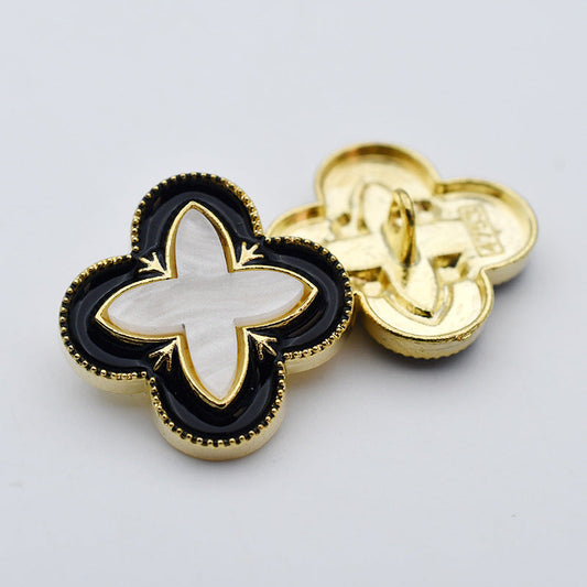 25mm Black and White Four-Leaf Clover Metal Shank Buttons 20pcs Black