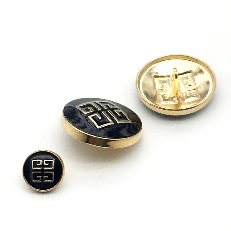 Dark navy enamel gold-tone suit buttons, metal shank, set of 20