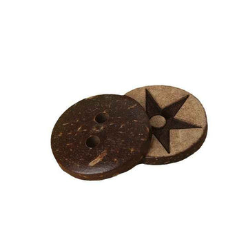 Coconut shell craft buttons, star design, dark brown with two holes (pair)