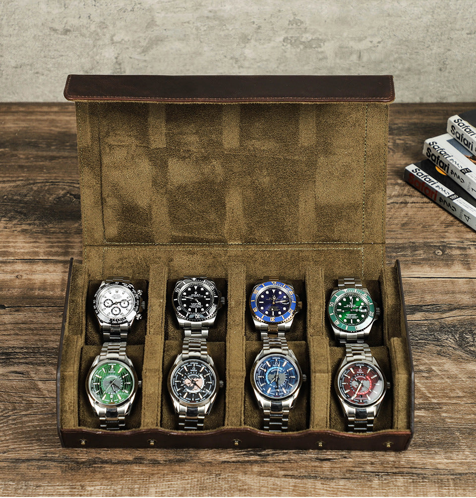 8-Slot Vintage Watch Box – Handcrafted Leather Watch Display & Storage Case