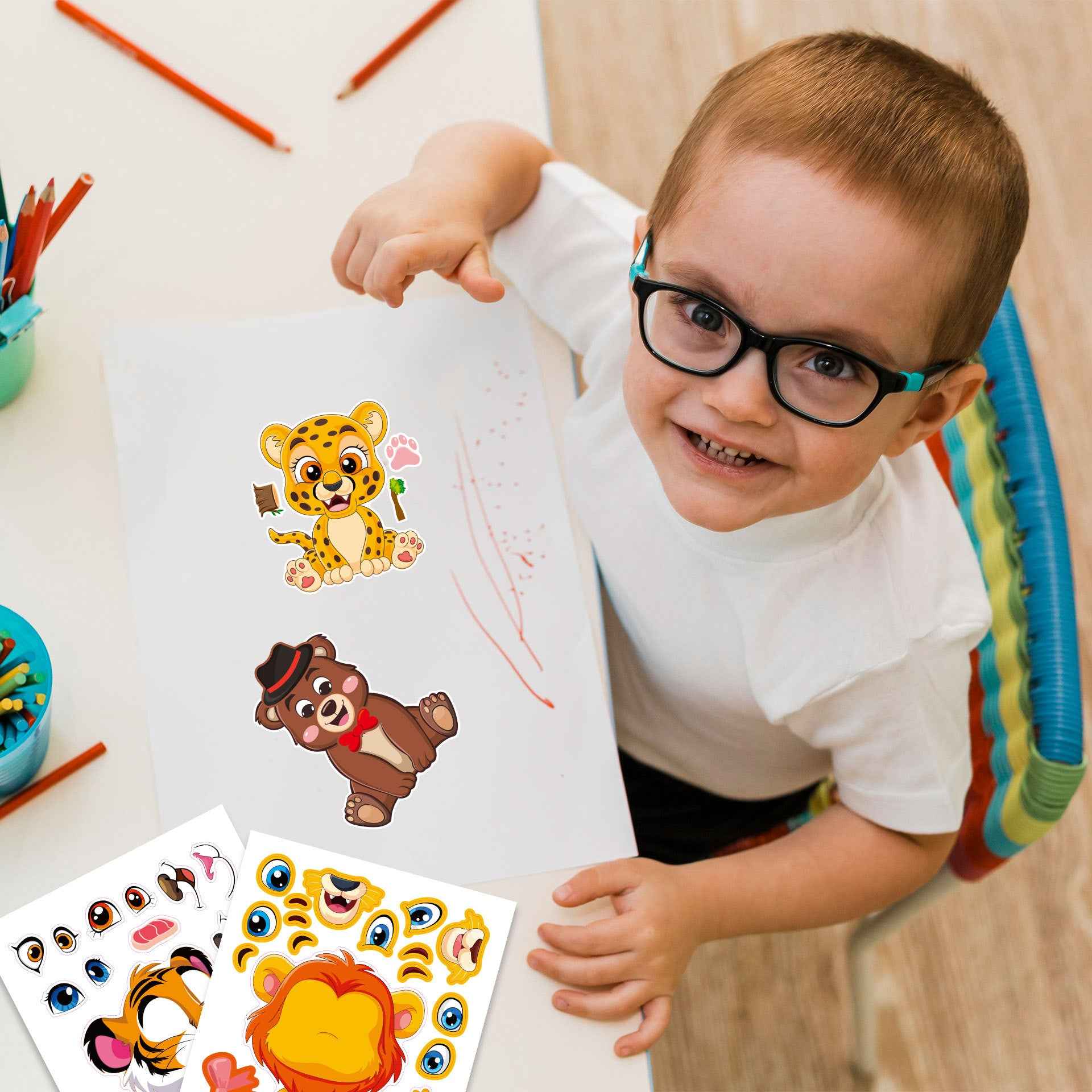 Make a Face Cartoon Animals Stickers for Kids 24 Sheets