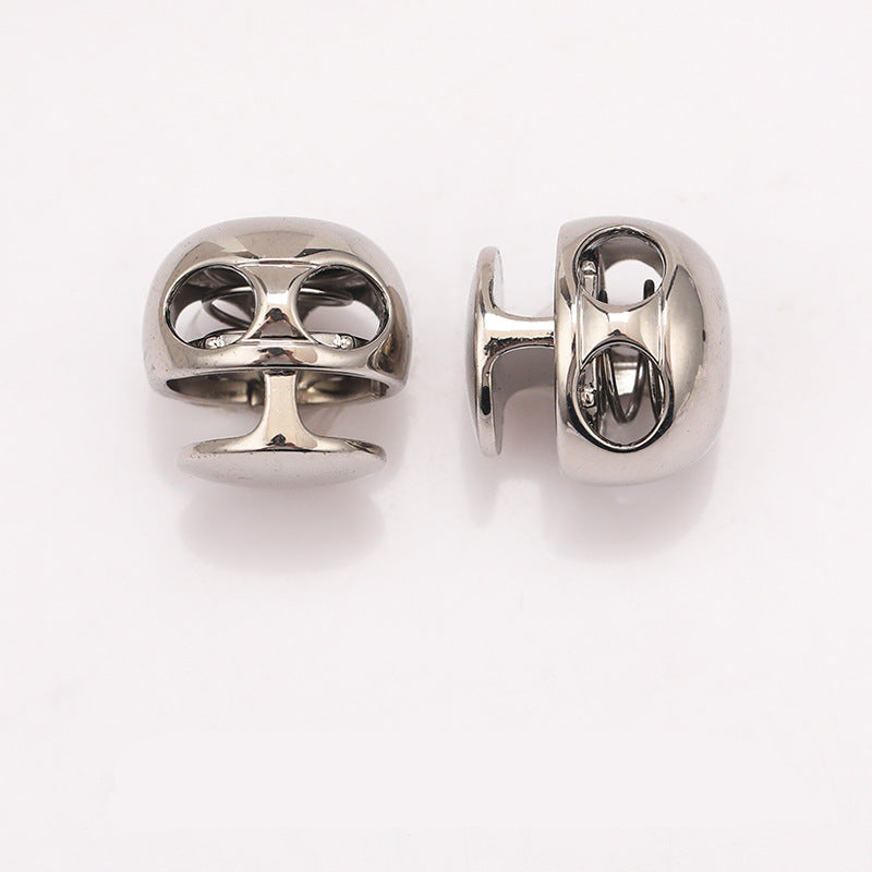 Silver-tone metal spring toggle stopper, ball shape with loop and spring clip