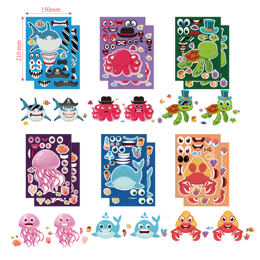 Tee kasvokartooni merieläimistä tee-se-itse-tarrat lapsille 24 arkkia