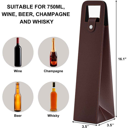 2 Pack Wine Gift Bag, Reusable Leather Wine Tote Carrier