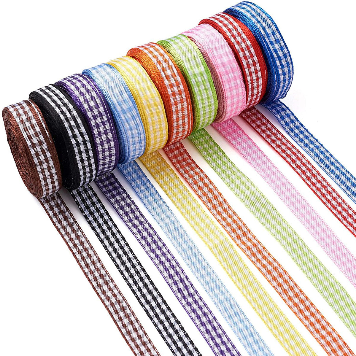 Strickband-Set kariert, 10 Farben, gebündelte Rollen mit rot-, blau-, grün- und gelb-Tönen