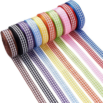 Strickband-Set kariert, 10 Farben, gebündelte Rollen mit rot-, blau-, grün- und gelb-Tönen