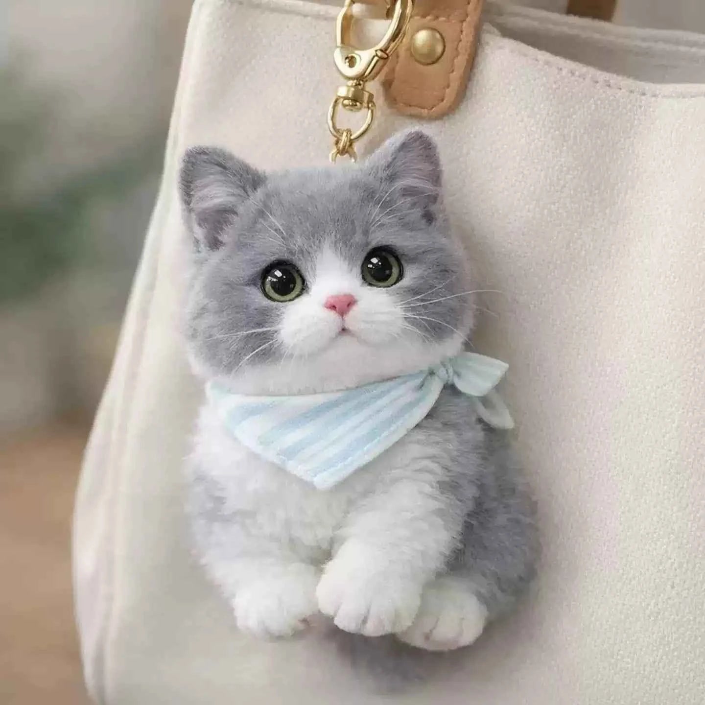 Blue Cat Plush Keychain with Scarf