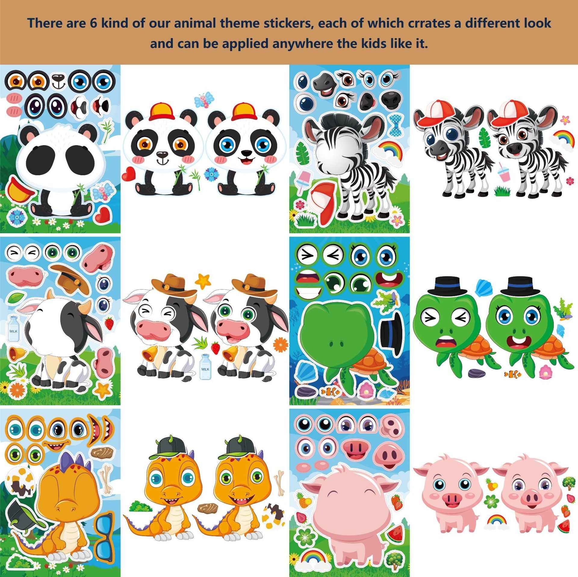 Make a Face Cartoon Animal Zoo DIY Stickers for Kids 24 Sheets