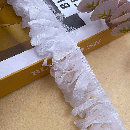 5cm Woven Chiffon Fringe Trim with Tassel Details – 10 Yards White
