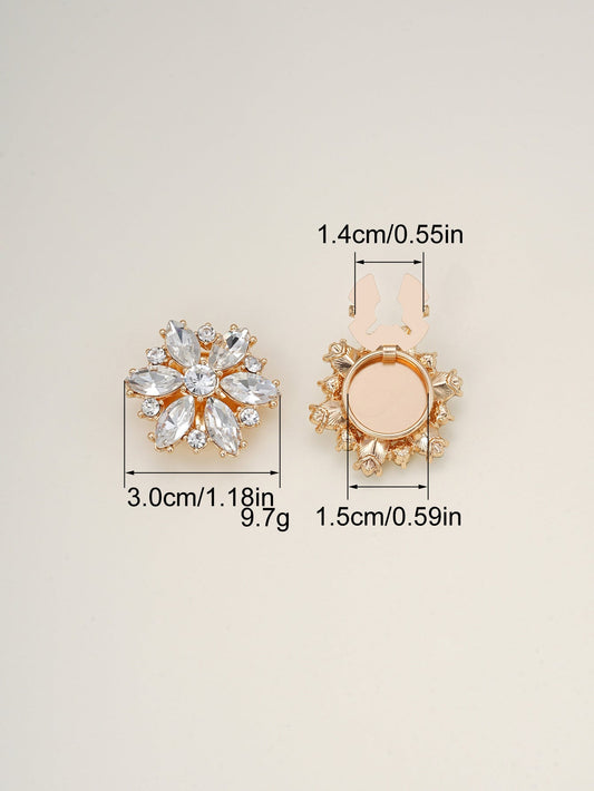 Gold crystal flower clamp button, detachable metal setting with round snap base