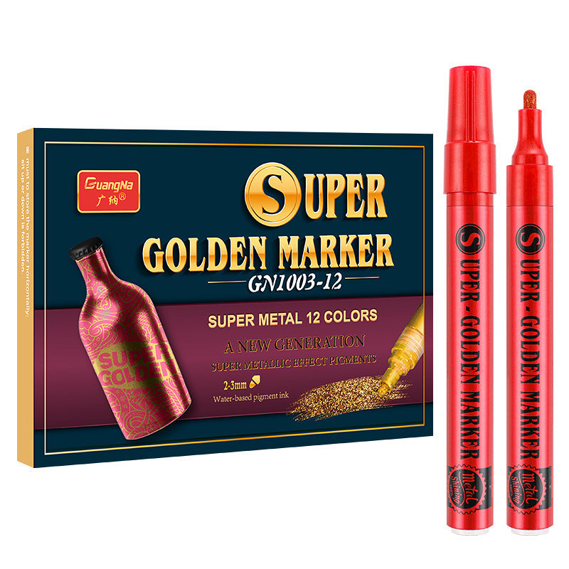 12 Colors Super Golden Metallic Marker Paint Pen Set 2-3mm Fiber Tip
