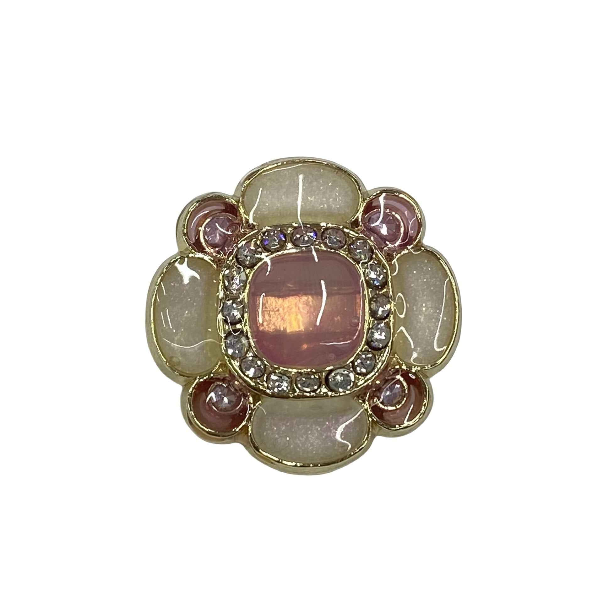 Sparkling jelly flower metal shank buttons, pink center with faceted crystal trim