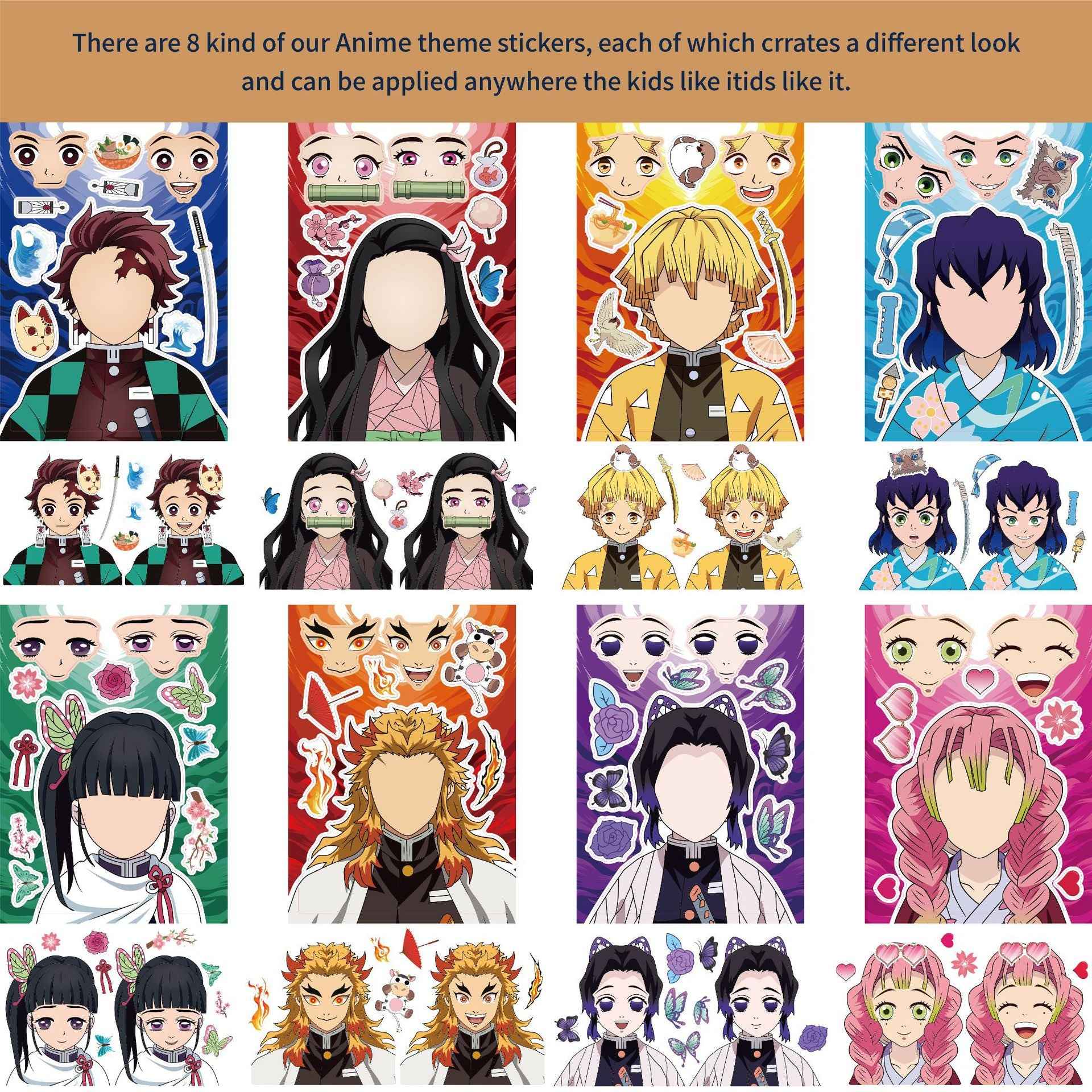Make a Face Anime Demon Slayer: Kimetsu no Yaiba Stickers for Kids 24 Sheets