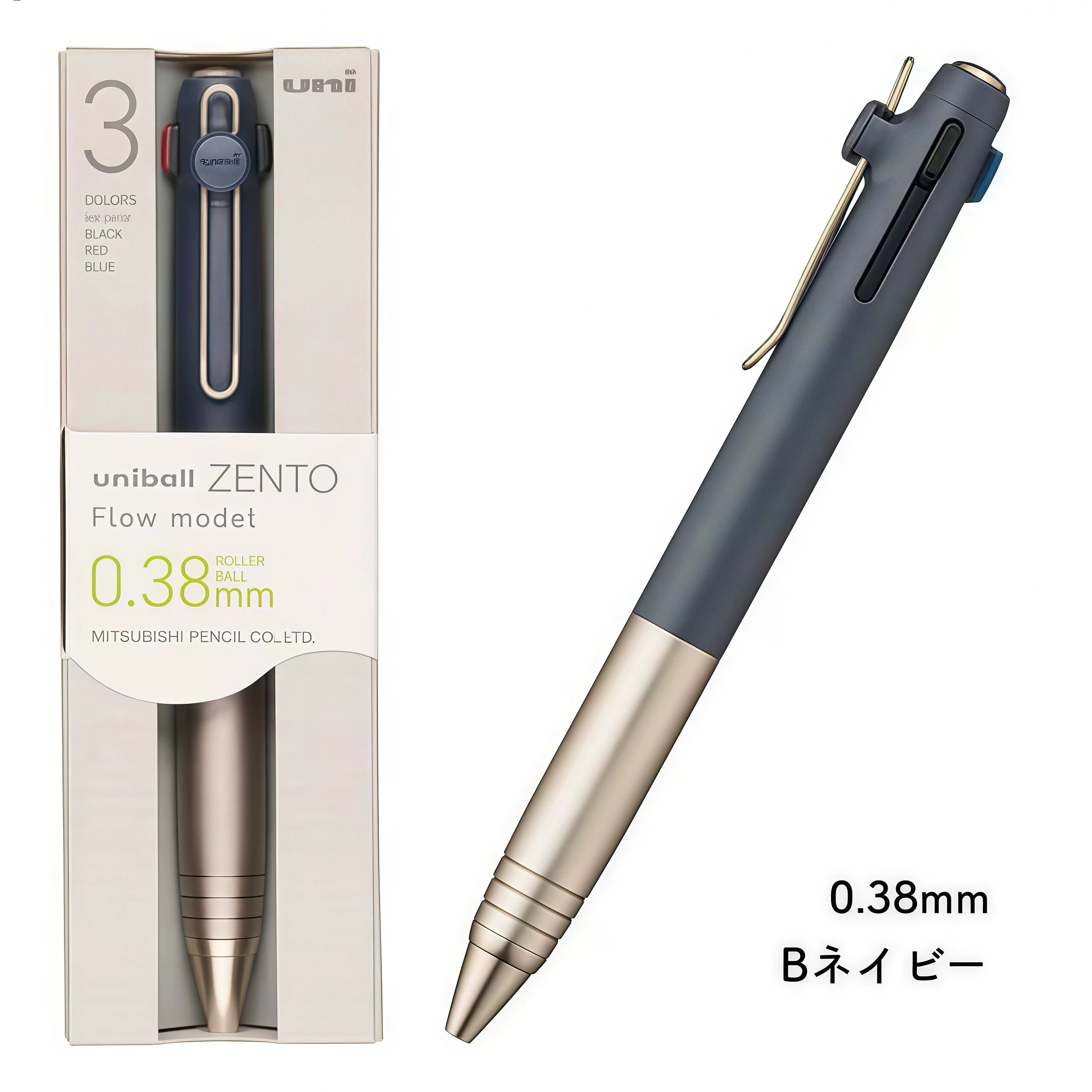 Uni-ball ZENTO Flow Model 3-Color Gel Pen – Black Red Blue | 0.38