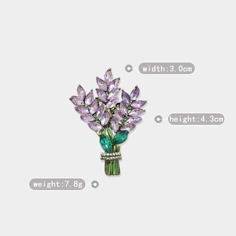 Lavender crystal bouquet brooch pin, 4.3 cm height shown