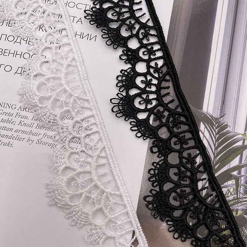 Milk silk lace trim, white floral lace with scalloped edge and heart shapes