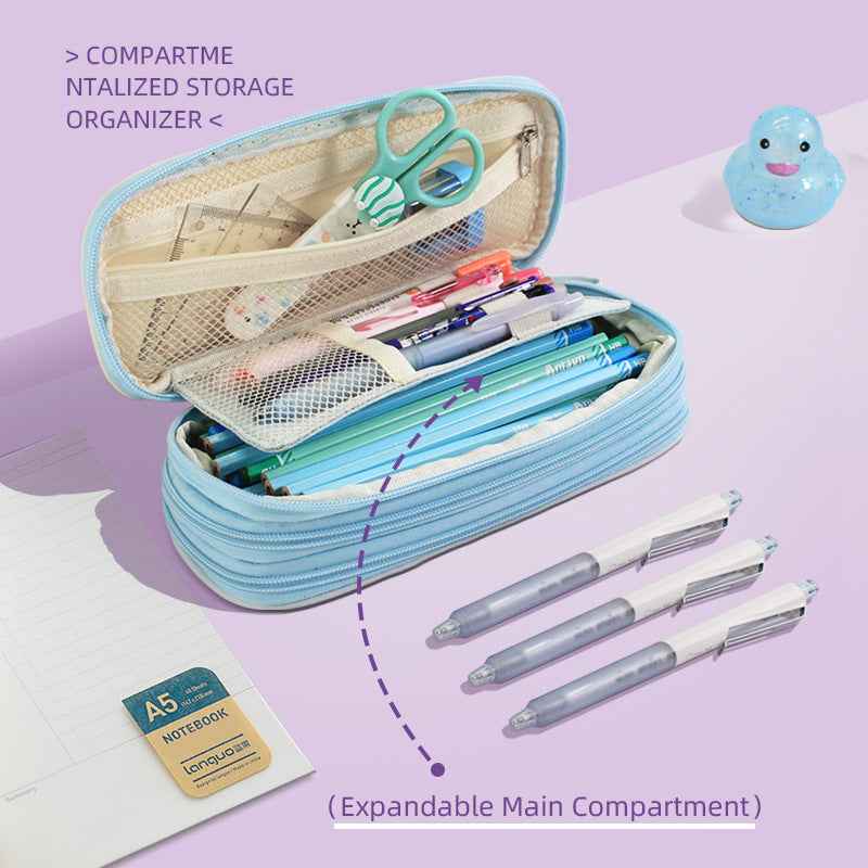 Macaron Color Canvas Triple-Layer Pencil Case